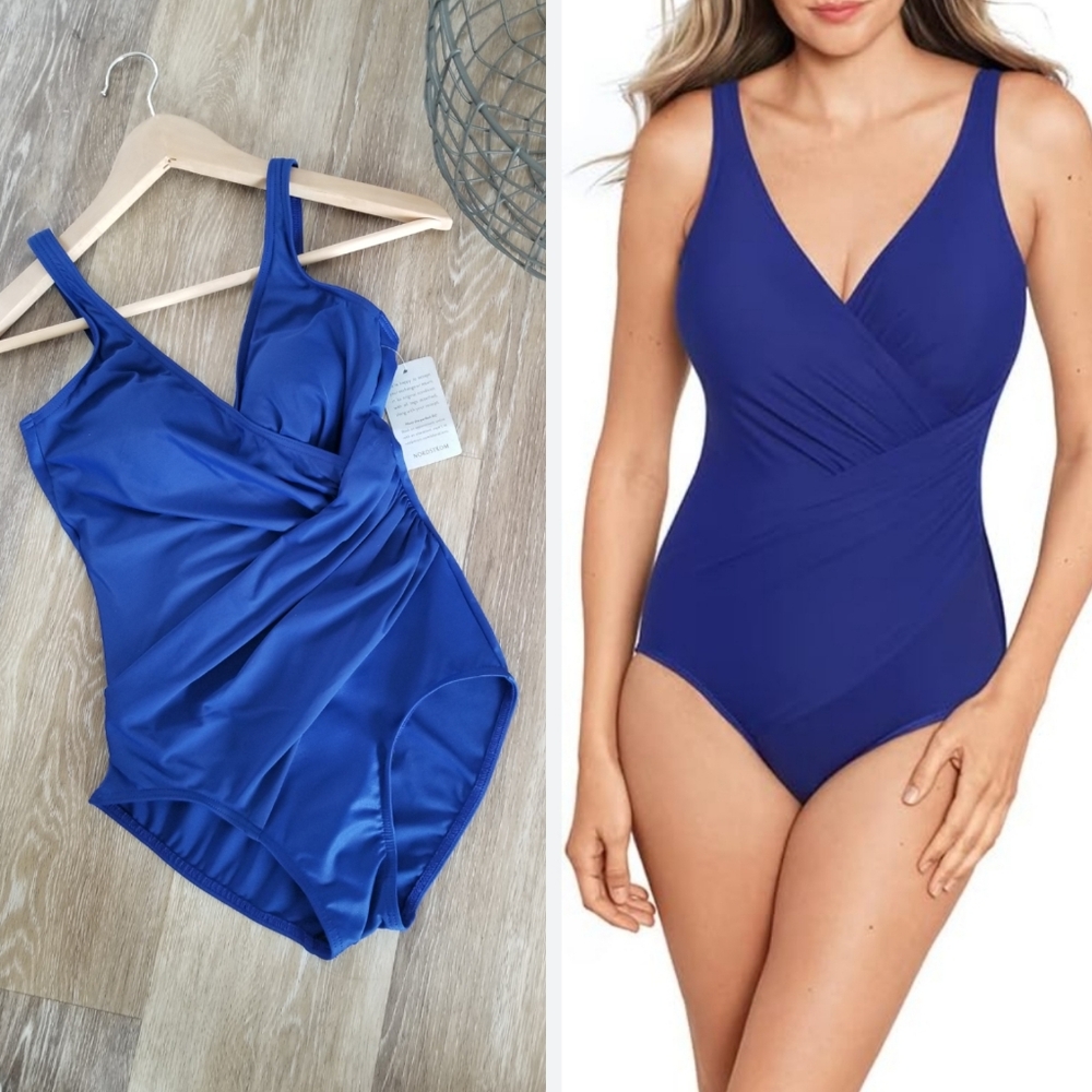 Miraclesuit One Piece Swimsuit Oceanus NWT Purple Molded Cups Crisscross Ruching - Picture 11 of 11